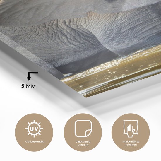 MuchoWow® Peinture sur verre 100x150 cm - Peinture sur verre acrylique - Éléphant - Water - Animaux - Nature - Photo sur verre - Peintures