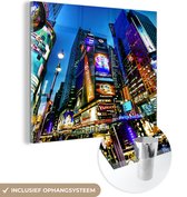 MuchoWow® Glasschilderij 90x90 cm - Schilderij acrylglas - Times Square in de avond - Foto op glas - Schilderijen