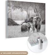 MuchoWow® Peinture sur verre 40x30 cm - Peinture acrylique sur verre - Éléphant - Animaux - Nature - Zwart et blanc - Photo sur verre - Peintures