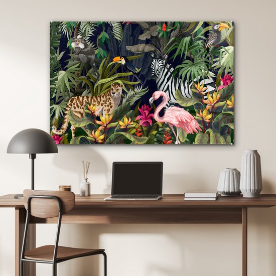 MuchoWow® Peinture sur Verre - Animaux de la Jungle - Nature - Garçons - Filles - Flamingo - Zebra - 120x80 cm - Peintures sur Verre Acrylique - Photo sur Glas