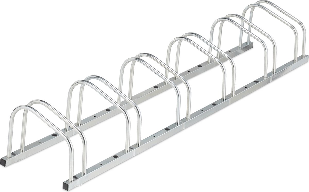fietsenrek grond - voor 6 fietsen - buiten - staal - zilver