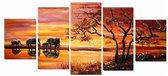 Diamond Painting Olifanten bij zonsondergang 5-luik 20x30 (2x), 20x40 (2x), 20x50 (1x)cm. (Volledige bedekking - Vierkante steentjes) diamondpainting inclusief tools