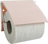 MSV Porte-rouleau papier toilette mur / mur - métal avec couvercle - rose clair