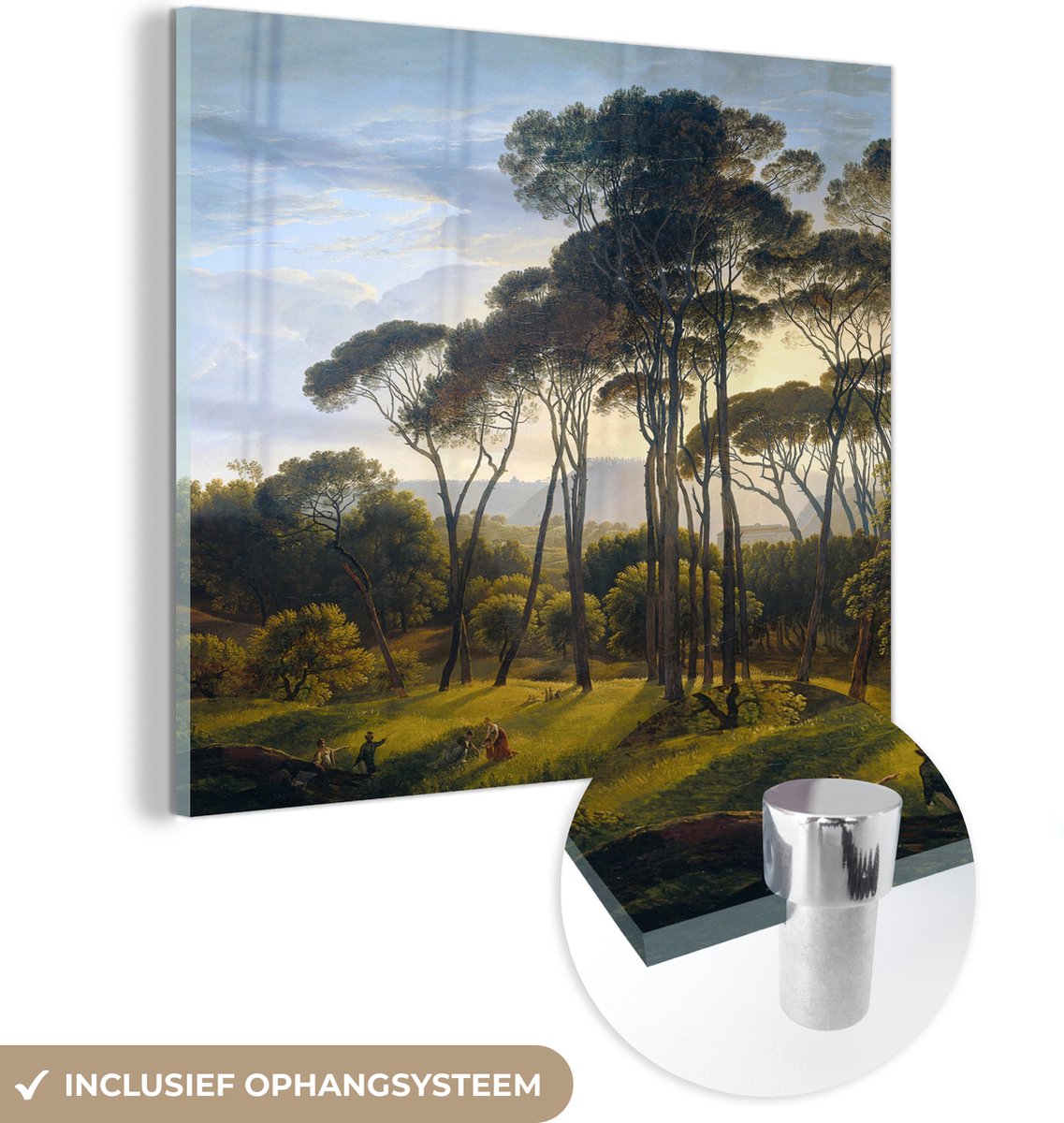 MuchoWow® Glasschilderij 20x20 cm - Schilderij acrylglas - Italiaans landschap met parasol