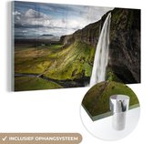 MuchoWow® Glasschilderij 40x20 cm - Schilderij acrylglas - Waterval - Gebergte - Jungle - Foto op glas - Schilderijen