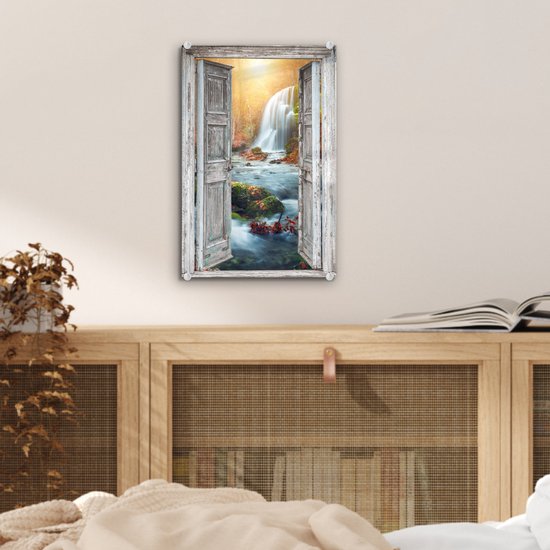 MuchoWow® Peinture sur verre 20x30 cm - Peinture sur verre acrylique - Cascade - Vue à travers - Paysage - Photo sur verre - Décoration murale salon - Décoration murale chambre - Peintures