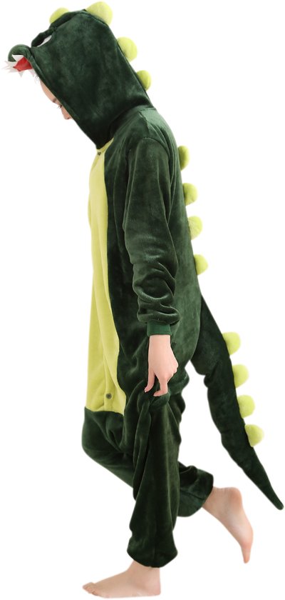 Draak Dino Krokodil (Groen) Onesie Pak Kostuum Outfit Huispak Jumpsuit Verkleedpak - Verkleedkleding - Halloween & Carnaval - SnugSquad - Kinderen & Volwassenen - Unisex - Maat XS voor Lichaamslengte (125 - 140 cm)