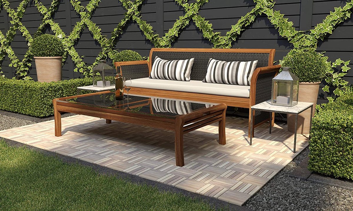 Lospitch Houten tegels van acaciahout, tegels met 6 latten, 1 m², 30 x 30 cm vloertegels geschikt als terrastegels en balkontegels (11 stuks
