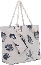 Beige schelpen grote strandtas palmbomen - Schoudertas met ritssluiting - Katoen