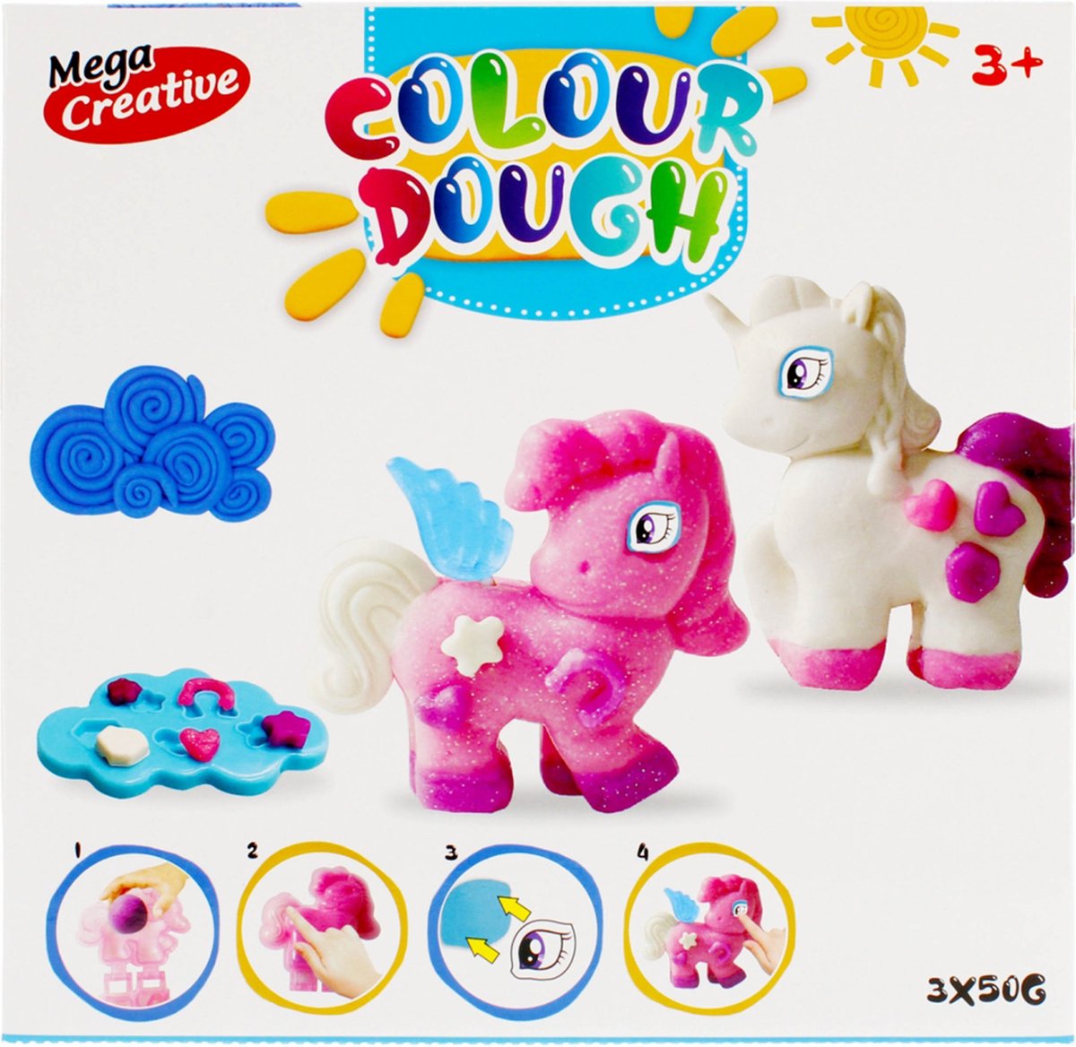 Mega Creative - Paardjes, plastic massa, 3 kleuren voor vanaf 3 jaar - Produkt
