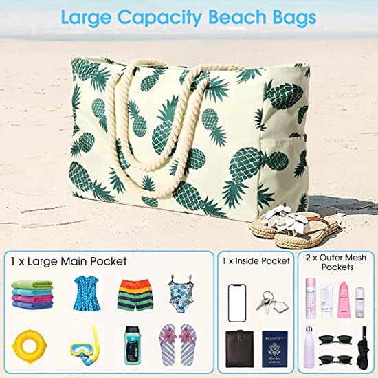 Grand Sac De Plage Femme En Maille - 2 Pièces Avec Portefeuille - Réutilisable Et Pliable