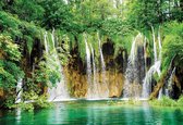 Fotobehang Waterfalls Lake Forest Nature | XXXL - 416cm x 254cm | 130g/m2 Vlies