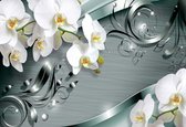 Fotobehang Pattern Flowers Orchids | DEUR - 211cm x 90cm | 130g/m2 Vlies