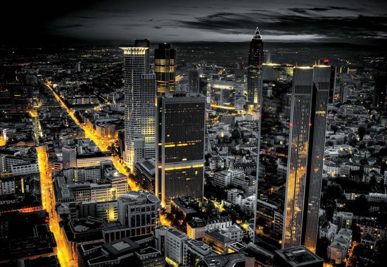 Fotobehang City Frankfurt Skyline Night Lights | XXL - 312cm x 219cm | 130g/m2 Vlies