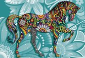 Fotobehang Horse Flowers Abstract Colours | PANORAMIC - 250cm x 104cm | 130g/m2 Vlies