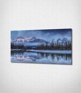 Snowy Mountains Reflection Canvas- 100 x 60 cm - Landschap - Schilderij - Canvas - Slaapkamer - Wanddecoratie  - Slaapkamer - Foto op canvas