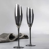 Kristal champagneglas, champagneglas, 180 ml, loodvrij, galvanisch, grijs, champagne fluiten, champagneglas met gedroogd staal, cadeauset, 2 stuks