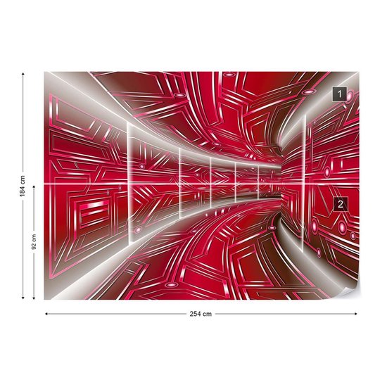 Papier peint photo Tunnel technologique 3D moderne Rouge | V4 - 254 cm x 184 cm | Polaire 130gr / m2