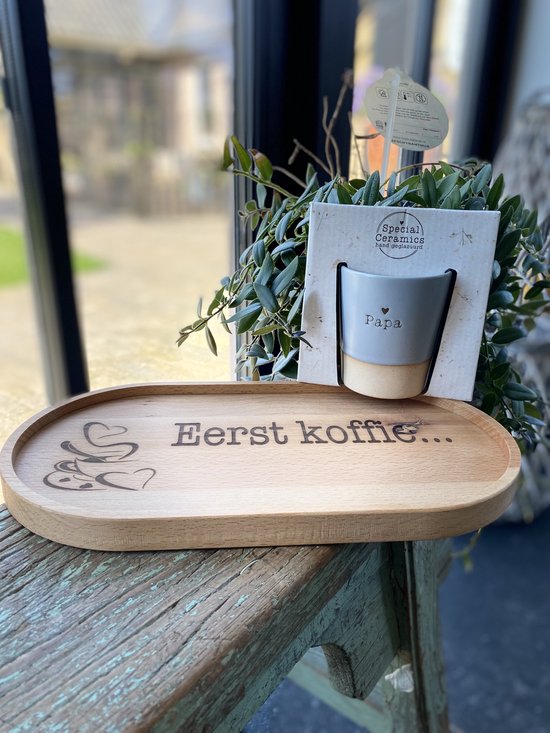 Créations de Hier - Plateau ovale (32x17 cm) avec Mug - Tasse - Papa - Céramique - 9 x 8 cm - Cadeau Fête des Pères