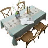Andyou-rechthoekig tafelkleed-katoen en linnen splitskwastjes-rustieke stijl-geschikt voor keuken, eettafel, feestdecoratie-140*140CM-groen