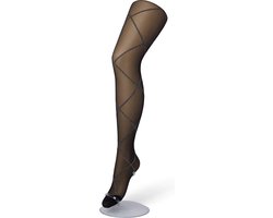 Bonnie Doon Dames Ruiten Panty 20 Denier Zwart maat L/XL - Glitters - Chique Panty - Glitter Ruit Dessin - Brede Boord - Comfort - Ruitjes - Diamant - Geruite Print - Lurex Rhombus Tights - Feestelijk - Black - BP201903.141