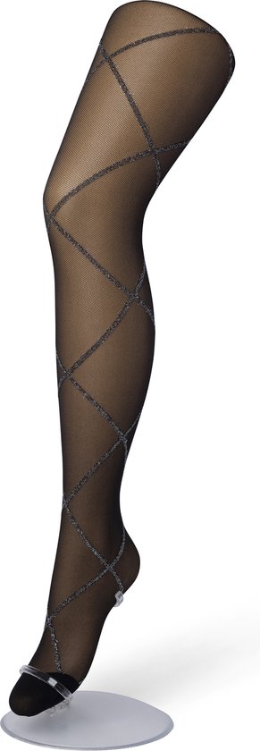 Bonnie Doon Collant Femme Carreaux 20 Deniers Zwart Taille L/XL - Glitter - Collants Chique - Motif Carreaux Paillettes - Bord Large - Confort - Carreaux - Diamant - Imprimé Carreaux - Collant Lurex Rhombus - Festif - Noir - Comfort