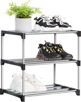 Bastix - Klein schoenenrek met 3 niveaus, stapelbaar schoenenrek, metalen schoenenkast voor entreekast voor ruimtebesparende opslag
