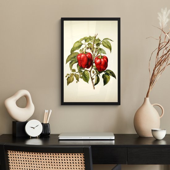 Cadre photo avec affiche - Cadre pour affiche 40x60 cm - Posters - Vintage - Plantes - Poivrons - Wit - Rouge - Nature - Décoration photo sous cadre - Décoration murale salon - Décoration murale chambre