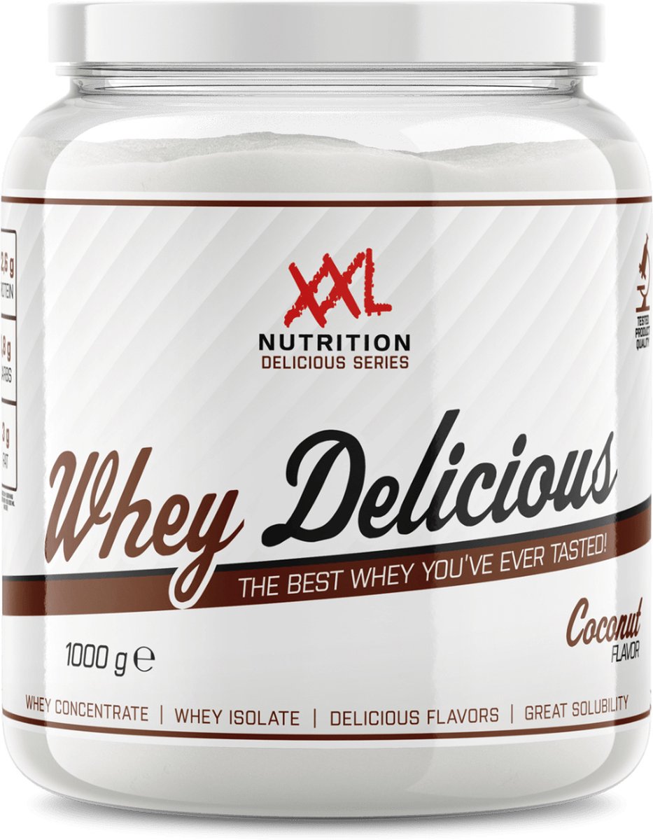 Goedkoopste XXL Nutrition - Whey Delicious - 80 Eiwit - Coconut / Kokos - Wei Eiwitpoeder met BCAA & Glutamine, Proteine Poeder, Eiwit shake, Whey Protein - Diverse Smaken - 1000 gram (33 shakes