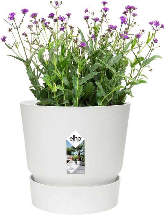 Elho Greenville Rond 20 - Pot De Fleurs avec un Réservoir d'eau Intégré - Interieur & Extérieur - Plastique 100% Recycle - Ø 19.5 x H 18.4 cm - Blanc