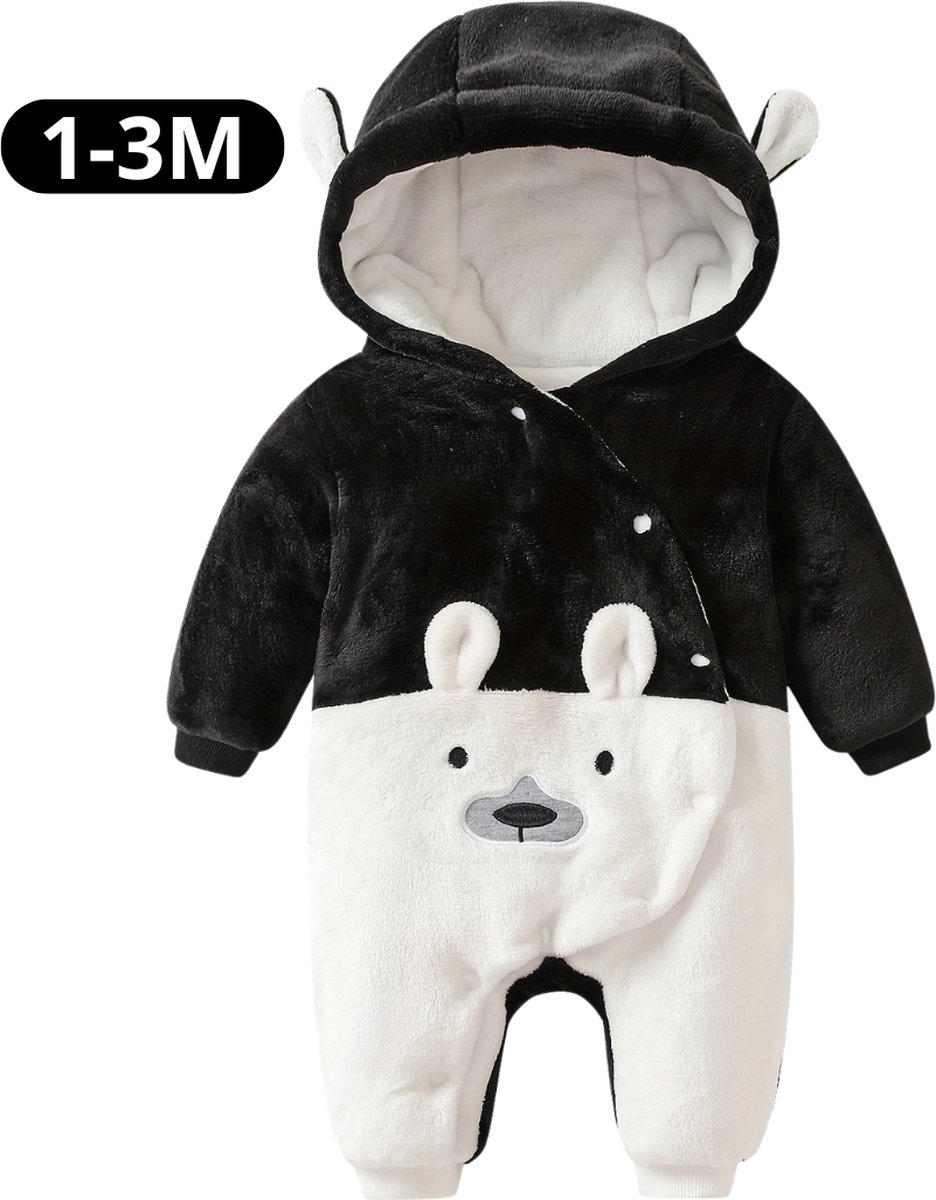 Livano Romper - Berenpakje Baby - Winterpak - Onesie - Teddy - Pakje - Jongen - Meisje - 0-3 Maanden - Zwart
