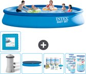Intex Rond Opblaasbaar Easy Set Zwembad - 457 x 84 cm - Blauw - Inclusief Pomp Afdekzeil - Onderhoudspakket - Filters - Vloertegels