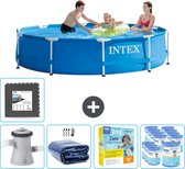 Intex Rond Frame Zwembad - 305 x 76 cm - Blauw - Inclusief Pomp Solarzeil - Onderhoudspakket - Filters - Vloertegels