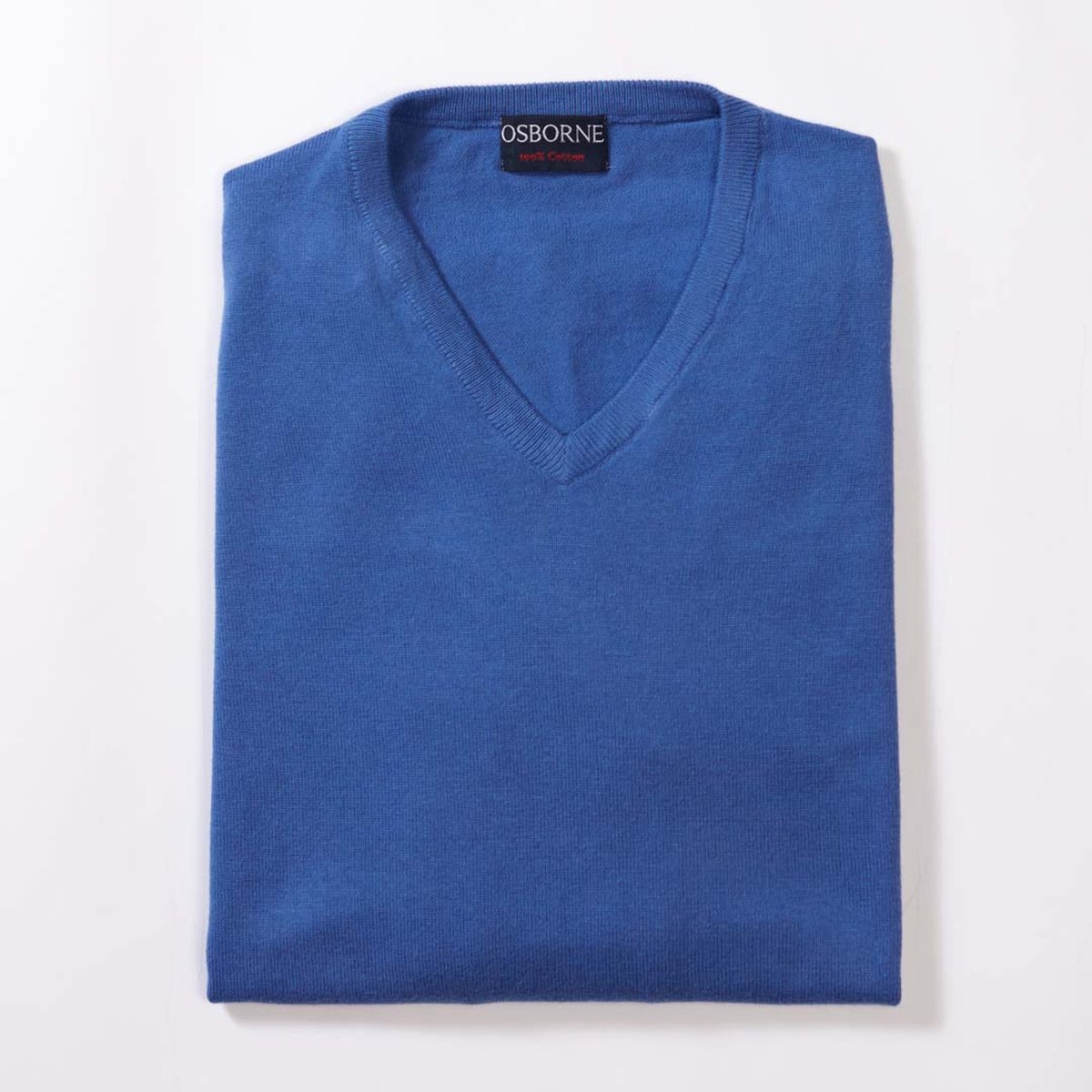 Osborne Knitwear Trui met V hals - Katoen - Mid blue - M