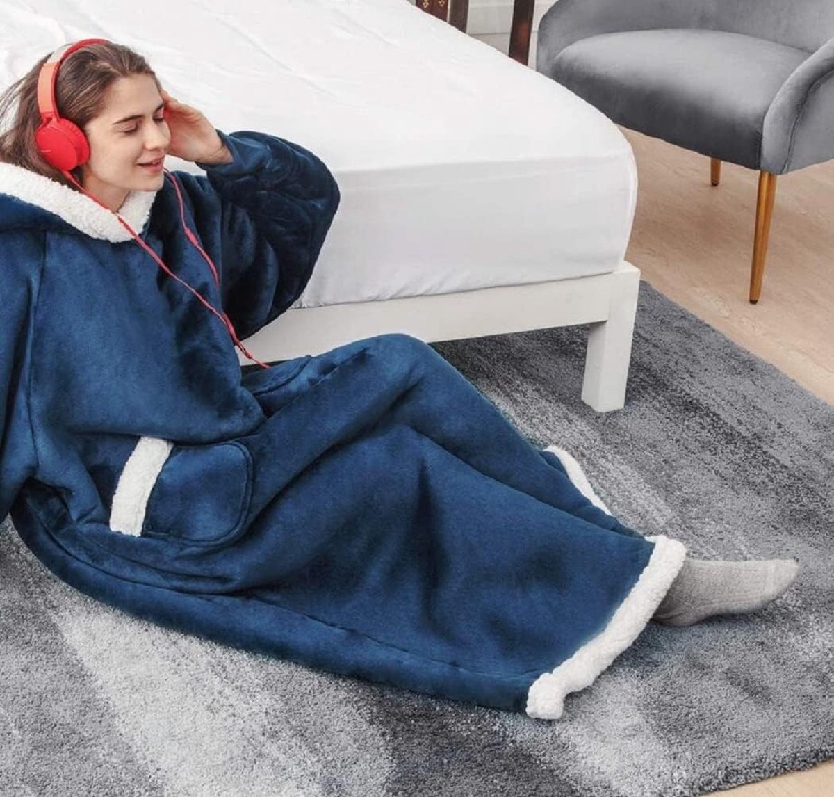KFUBUO Draagbare deken hoodie voor volwassenen sherpa alle patronen olifant oversized sweatshirt deken met zakken leuke hoodies geschenken voor vrouwen, Printing-olifant, Eén maat