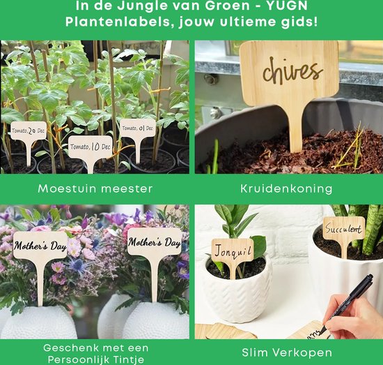 YUGN Étiquettes pour plantes 20 pièces - Bois - dont 1 stylo - Bouchons pour Plantes Étiquetage des plantes - Étiquetage des herbes - Étiquettes à coller Panneaux de potager - Astuce cadeau