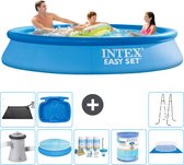 Intex Rond Opblaasbaar Easy Set Zwembad - 305 x 61 cm - Blauw - Inclusief Pomp Solarzeil - Onderhoudspakket - Filter - Grondzeil - Solar Mat - Ladder - Voetenbad