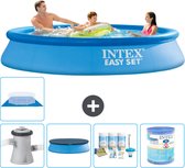 Intex Rond Opblaasbaar Easy Set Zwembad - 305 x 61 cm - Blauw - Inclusief Pomp Afdekzeil - Onderhoudspakket - Filter - Grondzeil - Stofzuiger