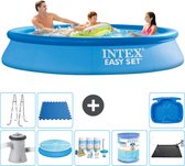 Intex Rond Opblaasbaar Easy Set Zwembad - 305 x 61 cm - Blauw - Inclusief Pomp Solarzeil - Onderhoudspakket - Filter - Solar Mat - Ladder - Voetenbad - Vloertegels