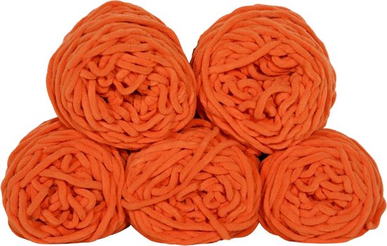 Foto: Set 5 bollen dikke wol oranje chunky garen haken breien 7 mm breed 235 meter perfect voor amigurumi