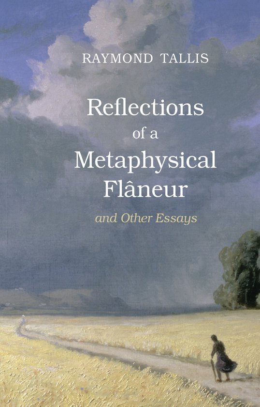 Boek kaft met schilderij van een landschap, met de tekst 'Raymond Tallis Reflections of a Metaphysical Flâneur and Other Essays'.