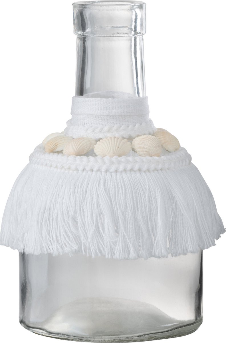 J-Line vaas Schelpen - glas/textiel - wit - medium - 3 stuks - 15 cm hoog