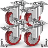 GBL Zwaarlast Zwenkwielen met 4 Remmen + Schroeven - 100 mm tot 600 kg - 4 Suks Zonder Vloersporen Zware Wielen voor Meubels - Zwenkbare Rubberen Trolleywielen - Zilver