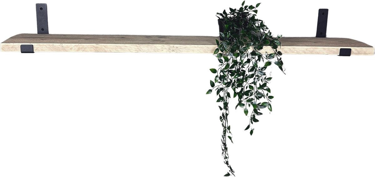 Maison dam Wandplank - Steigerhout geborsteld - Zwarte plankdragers - 90cm breed - 20cm diep Plankdragers L vorm