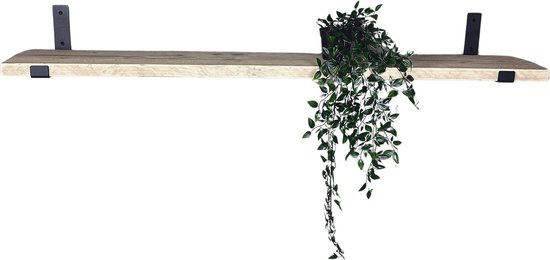 Maison DAM - Wandplank - Steigerhout geborsteld - Zwarte plankdragers - 90cm breed - 20cm diep