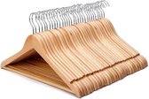 Cintres en bois naturel solides avec crochet pivotant à 360 degrés et barre à pantalon ronde - Organisateur de placard durable pour manteau, costume, pull (paquet de 30) cintres