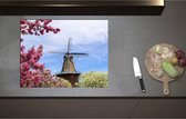 Inductieplaat Beschermer - Bloesembomen voor Traditione Molen in Nederland - 71x55 cm - 2 mm Dik - Inductie Beschermer - Bescherming Inductiekookplaat - Kookplaat Beschermer van Zwart Vinyl