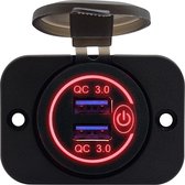 ProRide® 12V USB Stopcontact 2 Poorten Inbouw met Schakelaar - QC3.0 - PUSB1QC-R - USB Autolader, Boot en Camper - Complete set - Rood