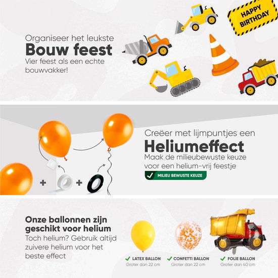 Kit Déco Anniversaire Chantier 3 Ans – 48 Pièces – Ballons Excavatrice, Bannière, Tatouages – Thème Engins De Construction
