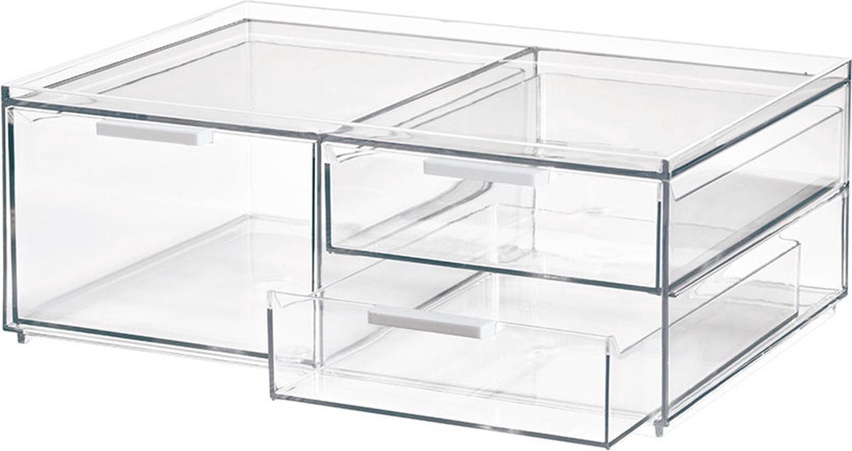 iDesign - Sarah Tanno Organizer Cosmetica Breed met 3 Lades - Gerecycled Kunststof - Transparant